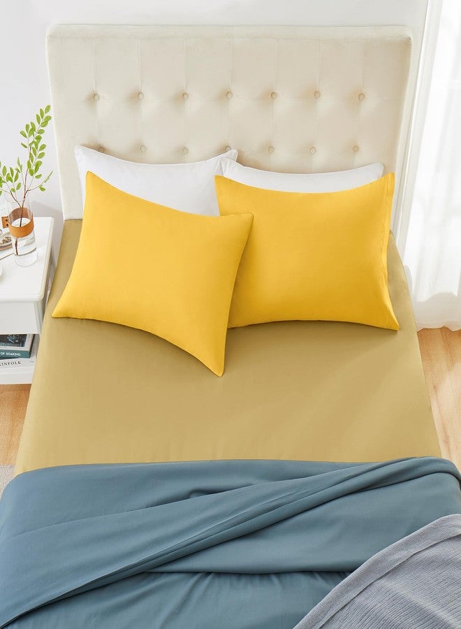 MILVOWOC 2Pcs Brushed Microfiber Standard Pillowcases - 20 x 26 Inch, Yellow Pillow Case Set Non Slip Envelope Pillow Cover with Moisture Absorption and Anti-Wrinkle - Image 4